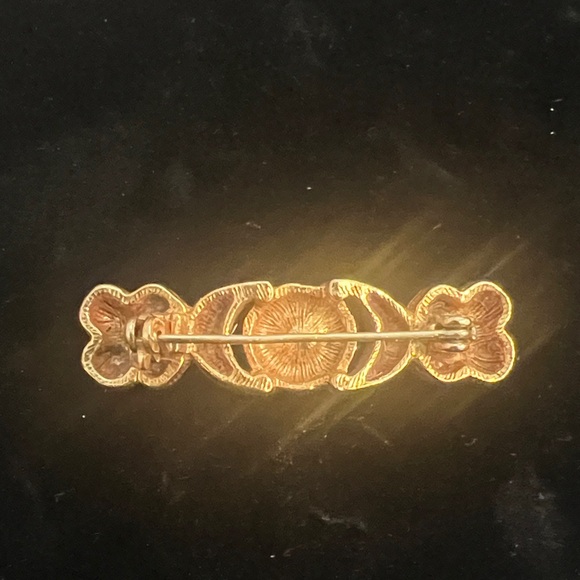 Goldette Vintage Gold Jeweled Bar Brooch with Gem Accents - Picture 2 of 2